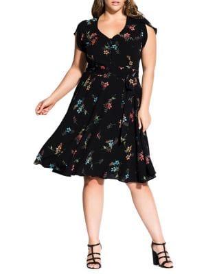 City Chic Plus Floral Fit-&-flare Botanical Dress