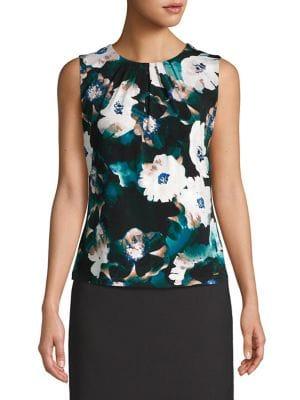 Calvin Klein Floral Pleated Sleeveless Blouse
