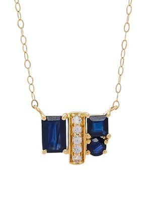 Lord & Taylor Blue Sapphire, White Topaz And 14k Yellow Gold Pendant Necklace