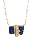 Lord & Taylor Blue Sapphire, White Topaz And 14k Yellow Gold Pendant Necklace