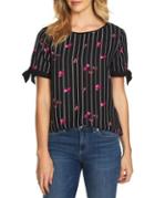 Cece Confetti Striped Ditsy Bow Short-sleeve Blouse