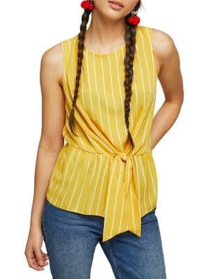 Miss Selfridge Ochre Front Tie Striped Peplum Shell Top