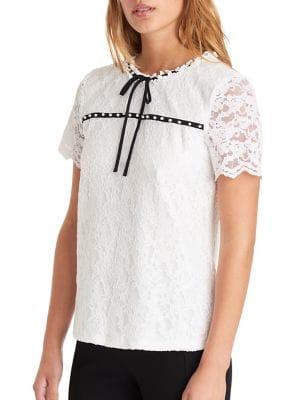 Karl Lagerfeld Paris Beaded Self-tie Lace Top
