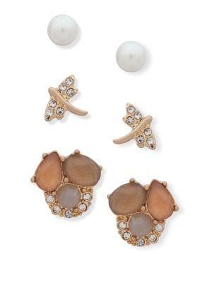 Lonna & Lilly Three-piece Mother-of-pearl, Faux Pearl And Crystal Stud Earrings Set