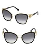 Roberto Cavalli 54mm Black Double Bridge Cat Eye Sunglasses