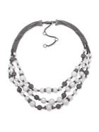 Givenchy Hematite And Faux Pearl Row Collar Necklace
