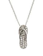 Lord & Taylor Sterling Silver Pave Flip Flop Pendant Necklace