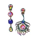 Betsey Johnson Critters Crystal Colorful Mismatched Peacock Earrings