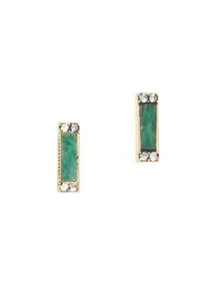 Sole Society 12k Goldtone, Green Aventurine & Crystal Bar Stud Earrings