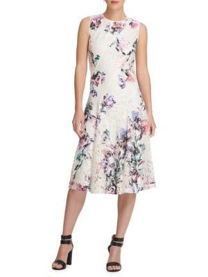 Donna Karan Floral Asymmetric Scuba Dress