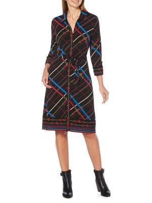 Rafaella Belt Plaid Print Shirtdress