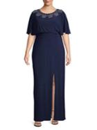 Betsy & Adam Plus Beaded Blouson Gown