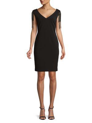 Betsy & Adam Fringed V-neck Dress