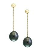 Effy 9-10mm Black Tahitian Pearl And 14k Yellow Gold Drop Earrings