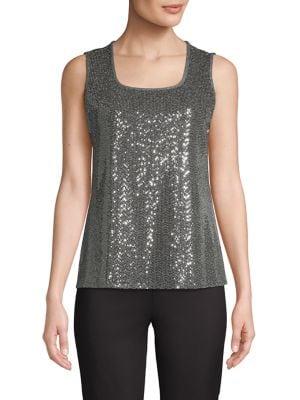 Kasper Sleeveless Sequined Top