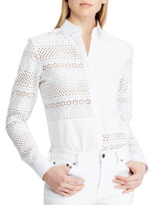 Lauren Ralph Lauren Eyelet-panel Cotton Button-down