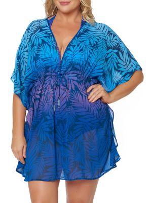 Bleu By Rod Beattie Plus Multicolored Leaf-print Caftan