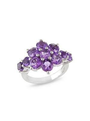 Sonatina Sterling Silver And Amethyst Floral Cluster Ring