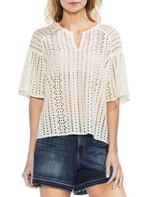 Vince Camuto Drop Shoulder Ruffle Eyelet Blouse