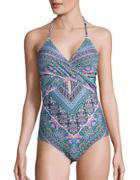Laundry By Shelli Segal Printed Halter Crisscross One-piece Swimsuit
