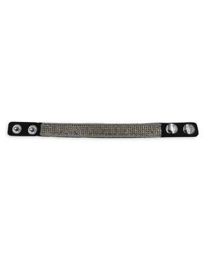 Cristabelle Black Rhinestone And Leather Snap Bracelet