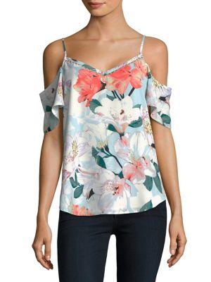 Calvin Klein Floral Printed Cold-shoulder Top