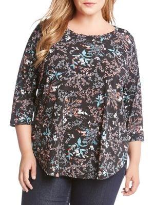Karen Kane Plus Floral-print Shirttail Top