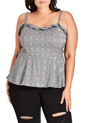 City Chic Plus London Lover Plaid Peplum Top