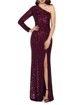 Xscape Sequin One-shoulder Gown