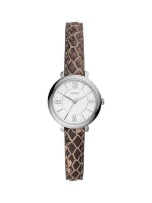 Fossil Jacqueline Mini 3-hand Gunmetal-tone Stainless Steel & Embossed Leather-strap Watch