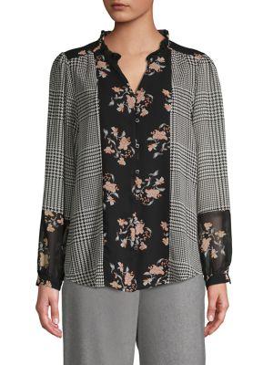 Calvin Klein Floral-plaid Button-front Blouse