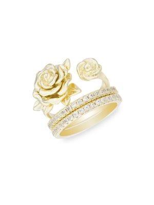 Lord & Taylor Set Of Two 925 Sterling Silver & Crystal Stackable Rings