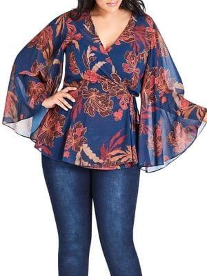 City Chic Plus Fire Bloom Wrap Top