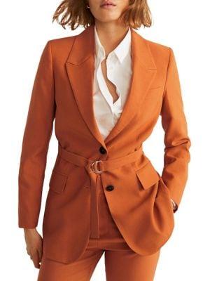Mango Belted Peak Lapel Blazer