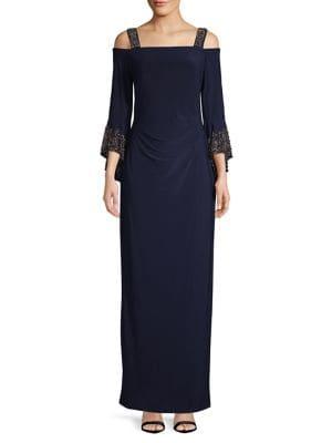 Betsy & Adam Embellished Cold-shoulder Floor-length Dress