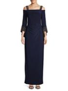 Betsy & Adam Embellished Cold-shoulder Floor-length Dress