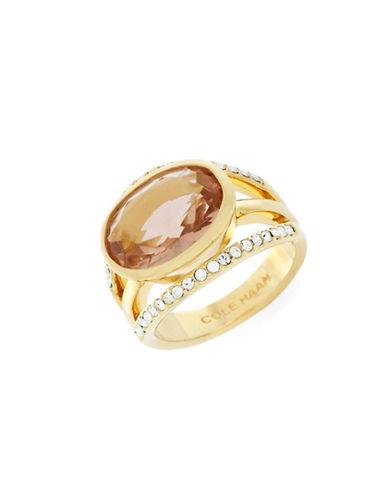 Cole Haan Oval Center Stone Pave Crystal And 12k Yellow Gold Bar Ring