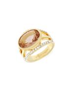 Cole Haan Oval Center Stone Pave Crystal And 12k Yellow Gold Bar Ring