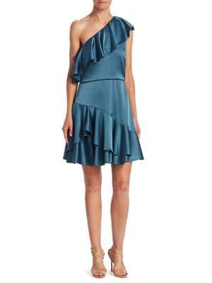 Halston Heritage One-shoulder Flounce Dress