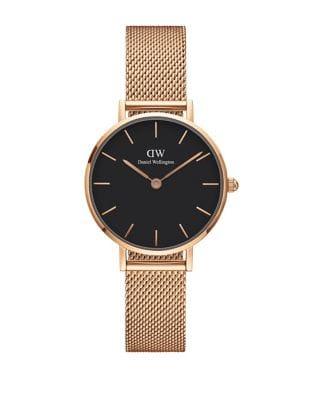 Daniel Wellington Classic Petite Melrose Black, Rose Goldtone And Mesh Strap Watch, 28mm