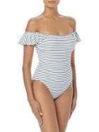 Vince Camuto One-piece Off-shoulder Ruffle Stripe Swimsuit