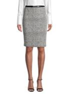 Karl Lagerfeld Paris Faux Leather Trim Tweed Pencil Skirt