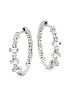Nadri Mercer Rhodium-plated And Baguette Cubic Zirconia Medium Huggie Earrings
