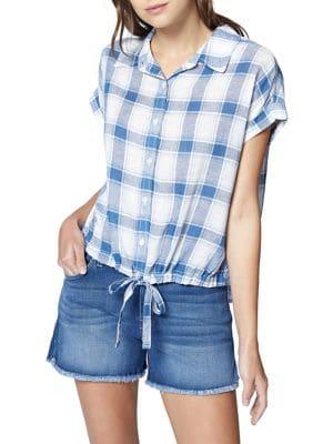Sanctuary Plaid Short-sleeve Tie-front Shirt
