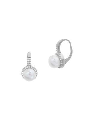 Lord & Taylor Rhodium-plated Sterling Silver, Faux Pearl & Crystal Leverback Earrings