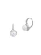 Lord & Taylor Rhodium-plated Sterling Silver, Faux Pearl & Crystal Leverback Earrings