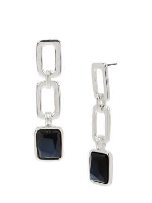 Robert Lee Morris Silvertone And Geometric Stone Link Triple Drop Earrings
