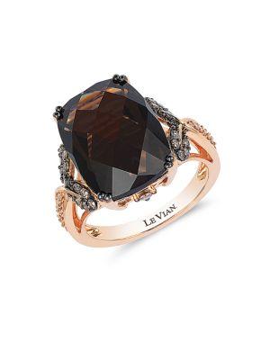 Levian 14k Rose Gold Smoky Quartz And Diamond Ring
