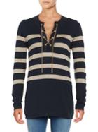 Michael Michael Kors Plus Striped Lace-up Sweater