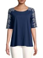 Lord & Taylor Embroidered Short Sleeve Top